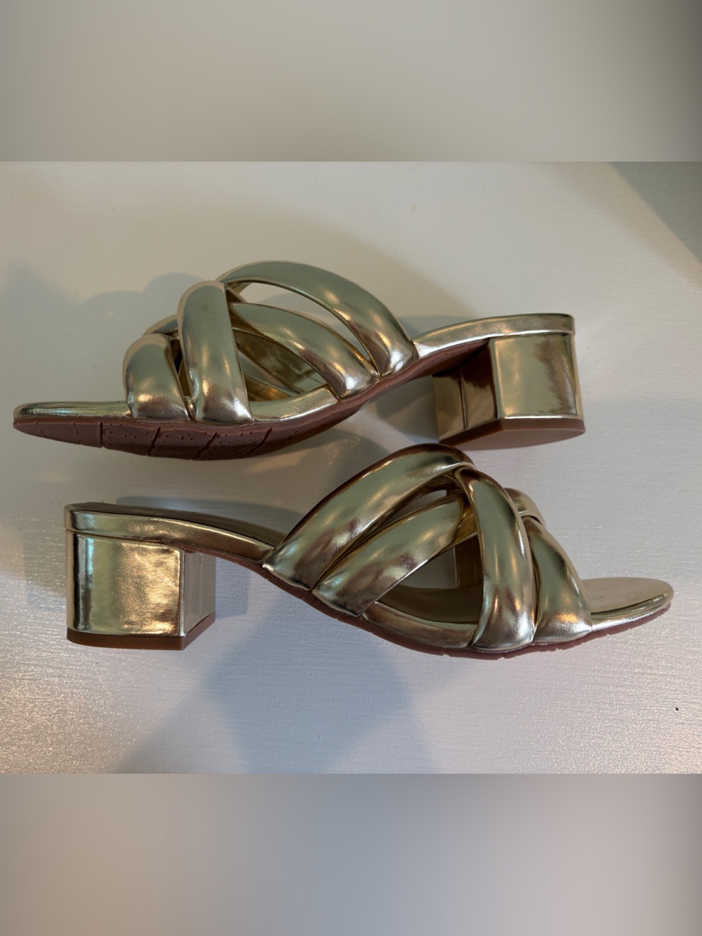 New BC Gold Braided Block Heel Sandals - Women's Slide Heels US WM 8.5